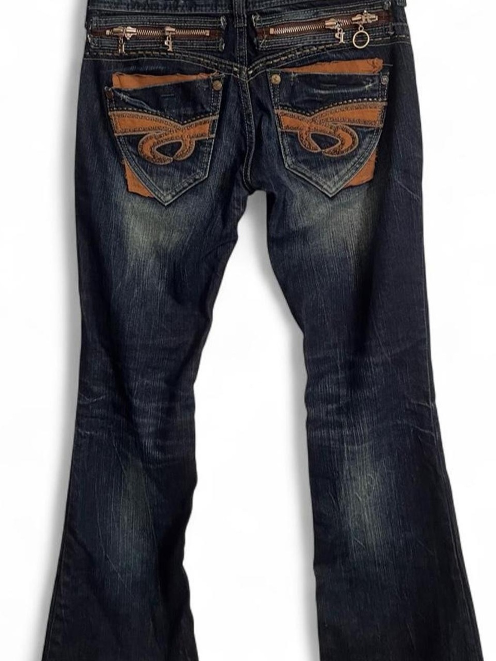 Dark Wash Red Pepper Bootcut Jeans With Brown Embroidery Details